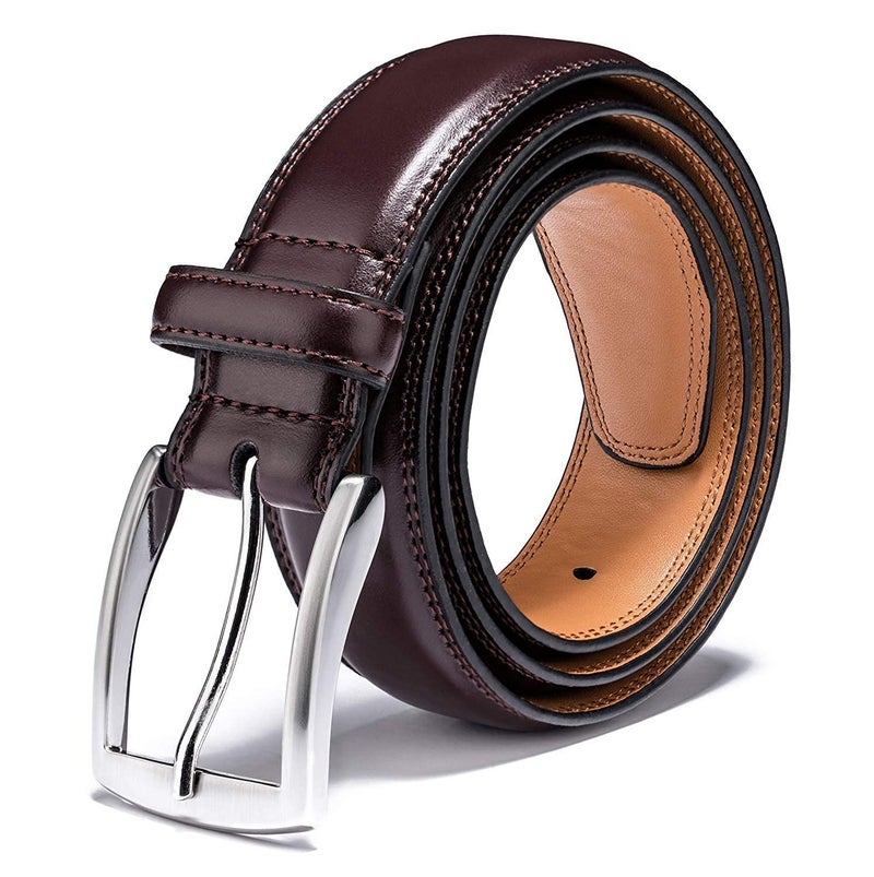 KM Legend Men's Genuine Leather Dress Belt with Premium Quality - Classic & Fashion Design for Work Business and Casual (esWine, 34) - Image 1